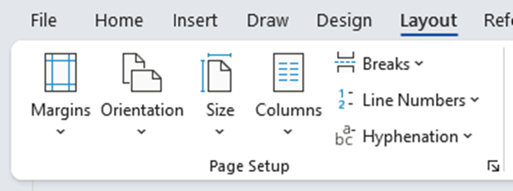 Layout tab options on ribbon in Word